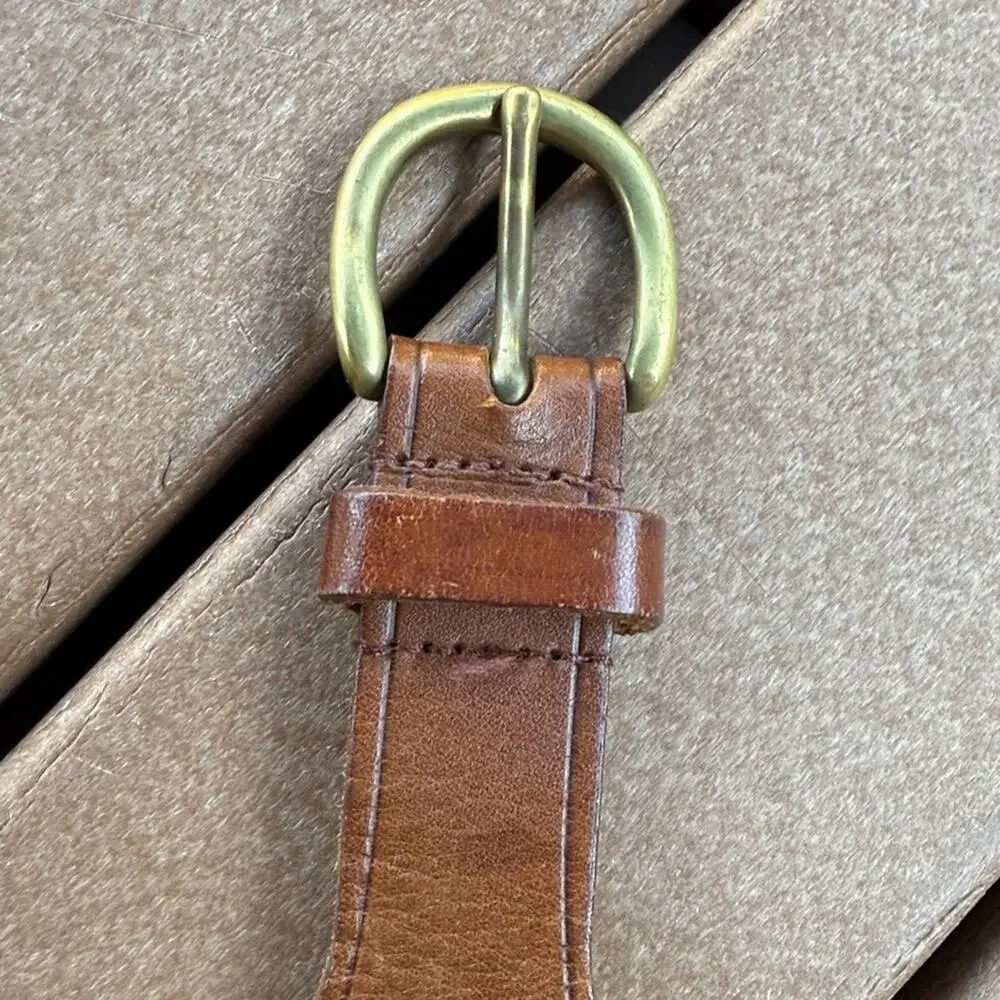 Next Accessory Brown Leather Belt with Gold Buckle Size 10